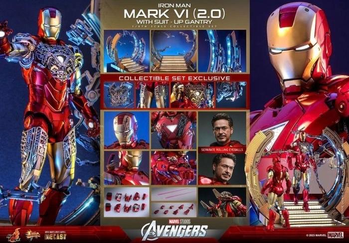 Hot Toys 1/6 Iron Man Mark VI met Gantry - Zo goed als nieuw, Ophalen, Zo goed als nieuw, Film, Actiefiguur of Pop