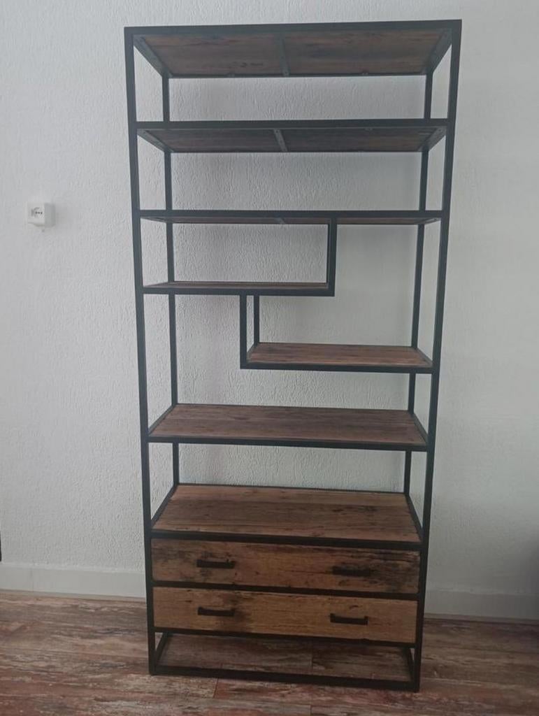 Industriële Kast van Driftwood en Metaal - Uniek Design, Met plank(en), 50 tot 100 cm, Zo goed als nieuw, Industrieel, Modern, Rustiek