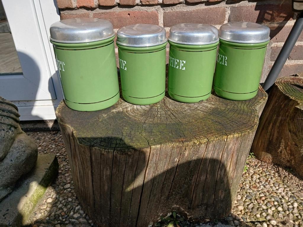 Emaille bussen set reseda groen, Antiek en Kunst, Ophalen of Verzenden