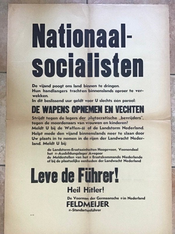 Wervingsposter Feldmeijer 1944 | Landstorm, Ophalen of Verzenden, Overige soorten, Nederland, Foto of Poster