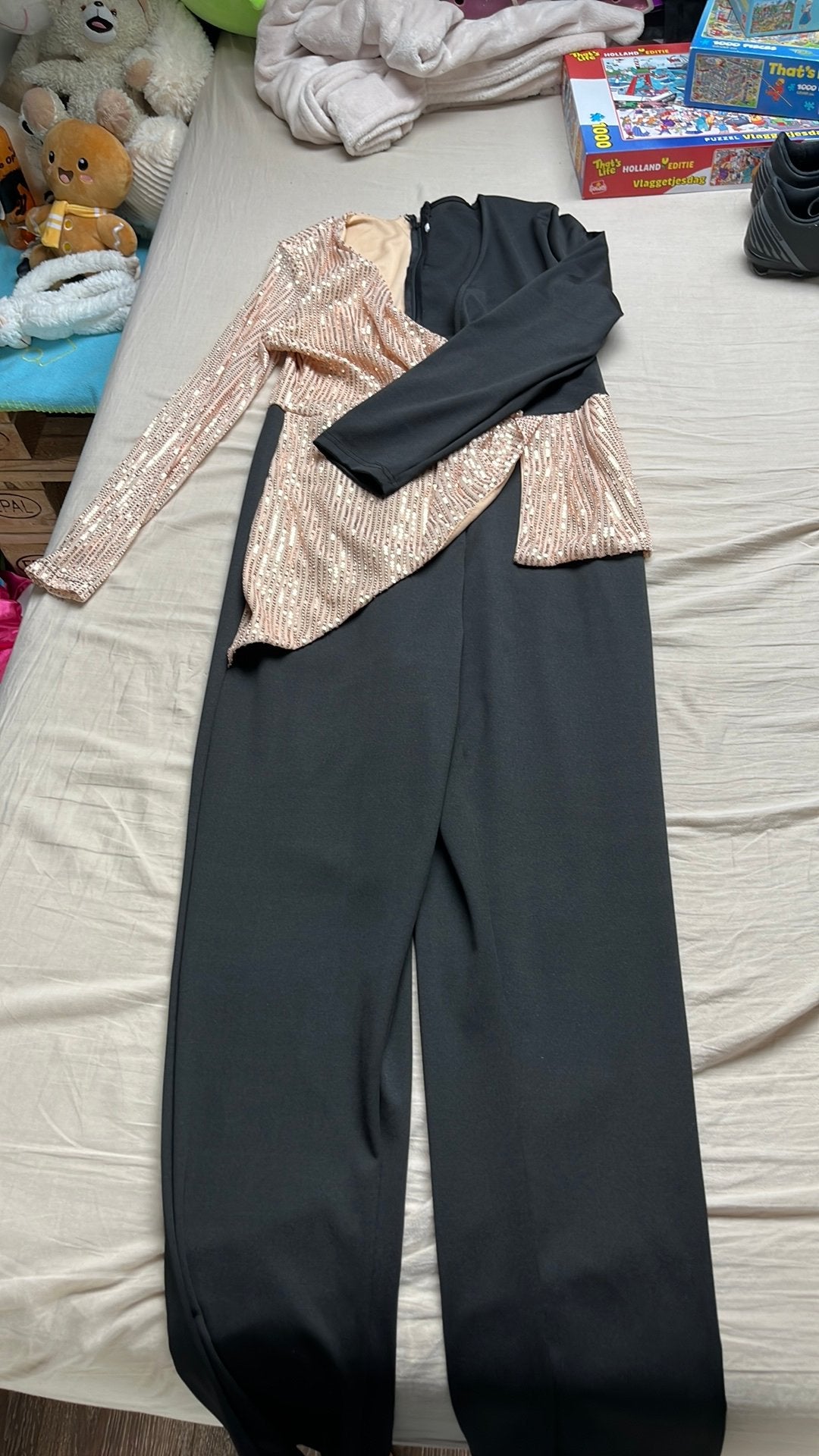 Elegante jumpsuit met pailletten - Maat XL, Ophalen of Verzenden, Zo goed als nieuw, Maat 46/48 (XL) of groter, Zwart