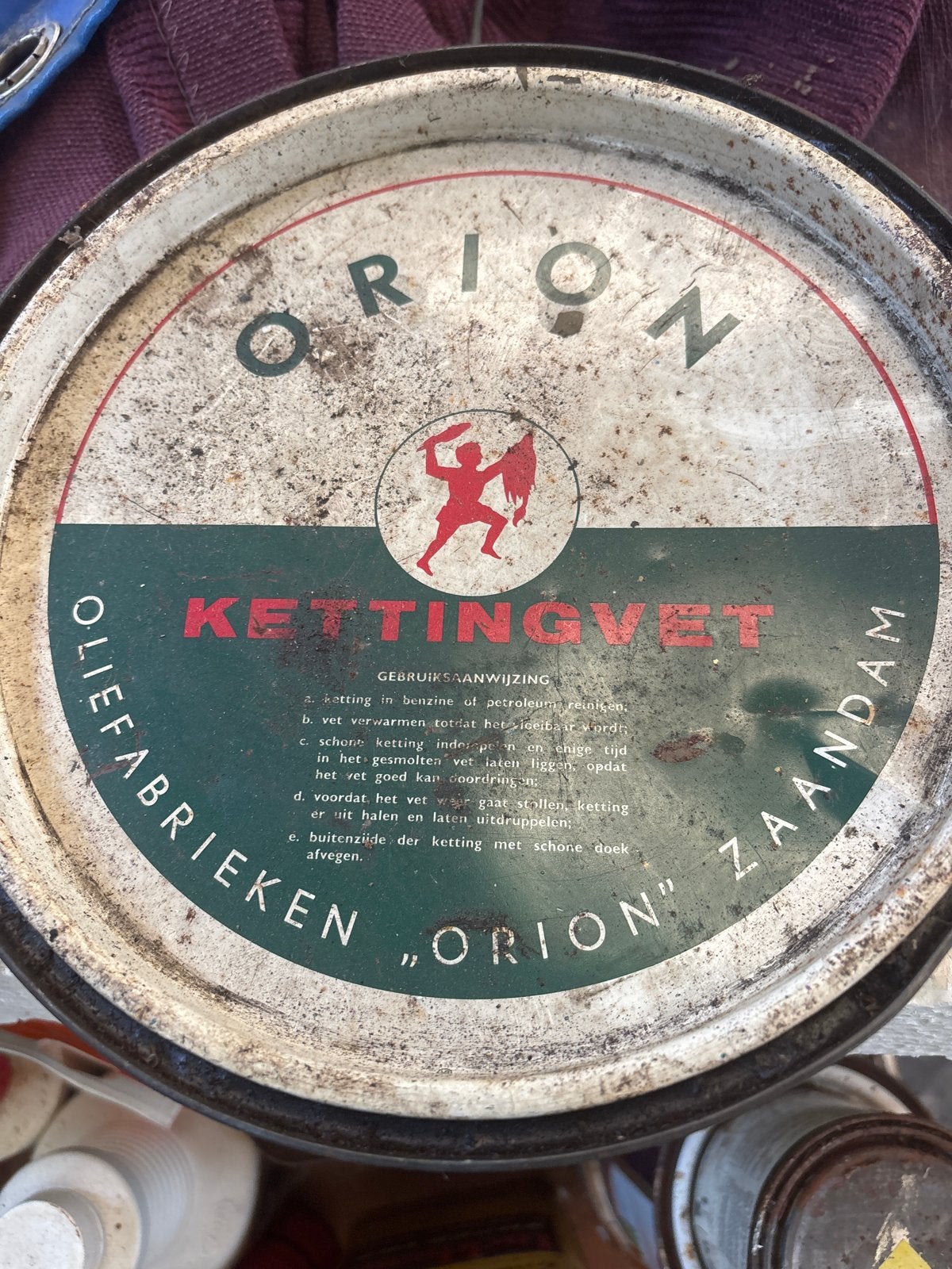 Vintage Orion Kettingvet Blik - Olie Fabrieken Zaandam, Ophalen of Verzenden
