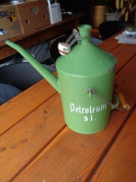 Groen emaille petroleum kan 3 liter van Neerlandia., Antiek en Kunst, Ophalen of Verzenden