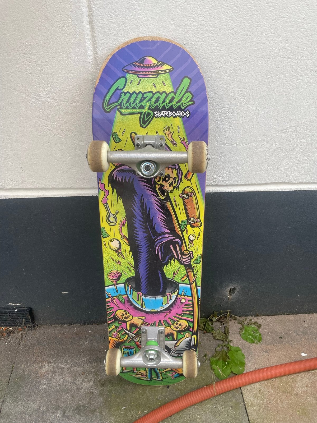 Cruzade Skateboard met unieke 'Grim Reaper' print, Ophalen of Verzenden, Zo goed als nieuw, Skateboard