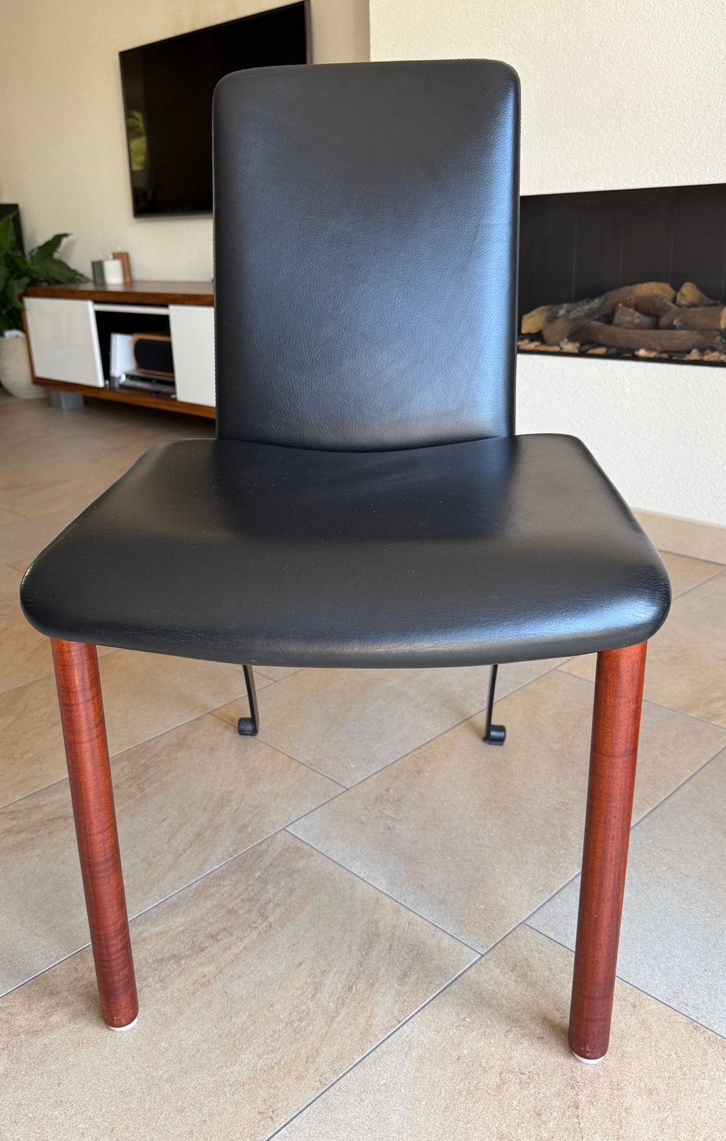 6 zwart lederen eetkamerstoelen (castelijn), Gebruikt, Zwart, Leer, Ophalen of Verzenden