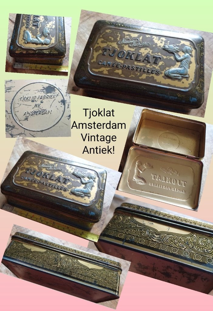 Tjoklat Camée-Pastilles antiek blik vintage prachtige patina, Ophalen of Verzenden, Gebruikt, Koek(jes), Overige merken