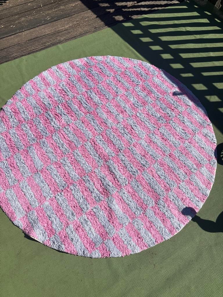 Rond Vloerkleed Roze/lila Geruit, Ophalen, Gebruikt, 100 tot 150 cm, Rond