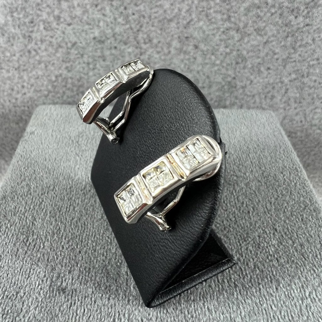 Zilveren Oorbellen klapcreolen | 5,83g | 2x3 stenen | 413900, Sieraden, Tassen en Uiterlijk, Gebruikt, Ophalen of Verzenden, Knopjes of Stekers