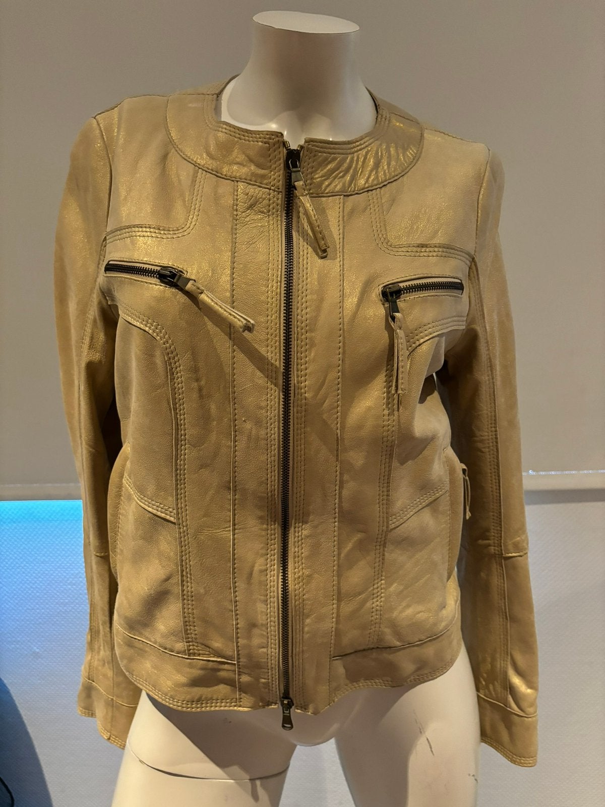Marlboro classics leren jas maat it 42  nl 38, Maat 38/40 (M), ., Beige, Ophalen of Verzenden