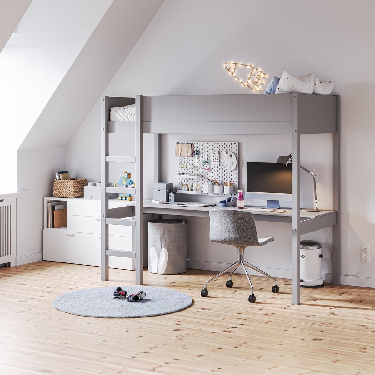 Petit Amelie Hoogslaper met bureau - Grijs, Ophalen, Gebruikt, Eenpersoons, 200 cm