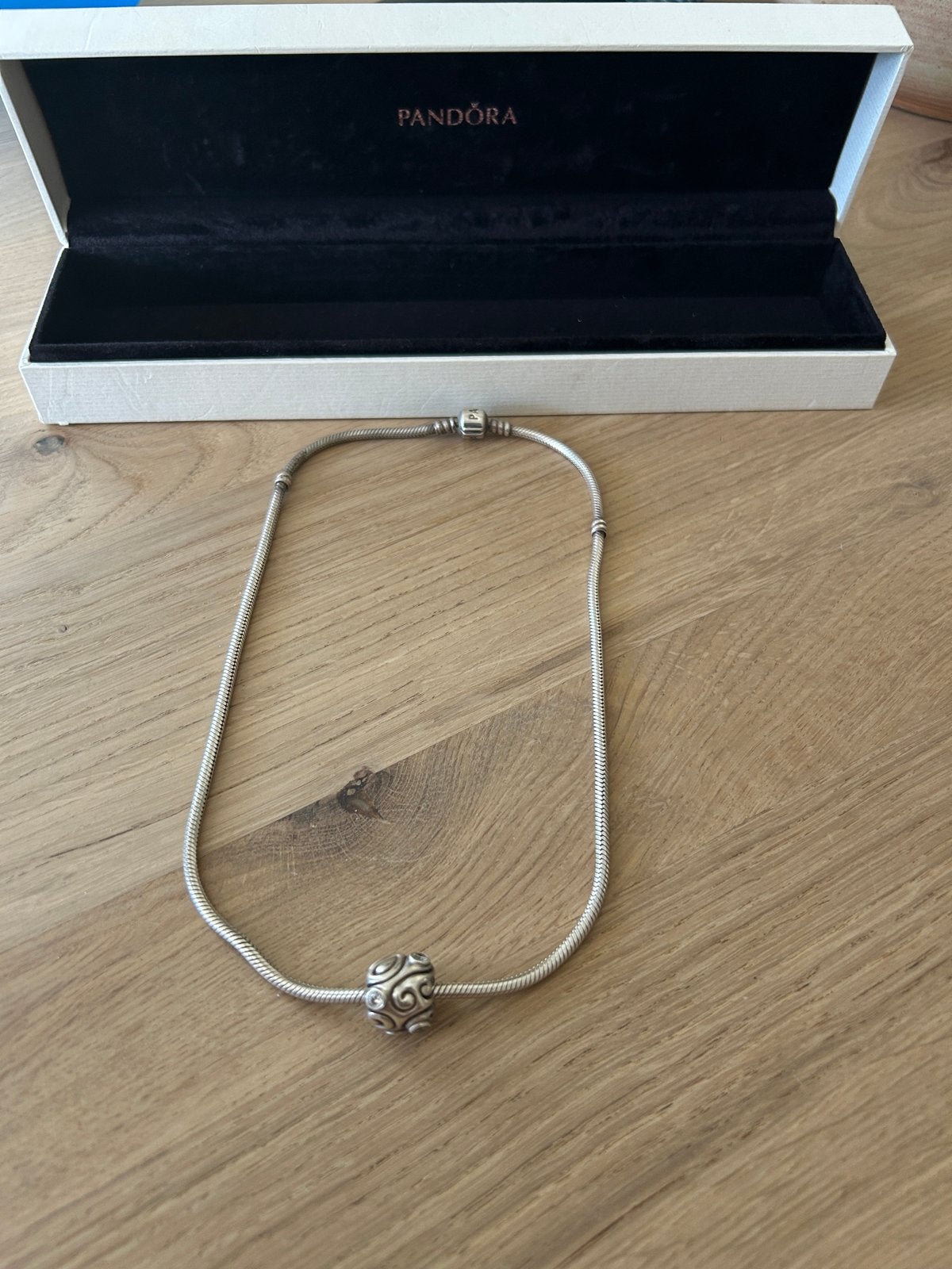 Pandora ketting 45 cm met extra grote originele bedel, Sieraden, Tassen en Uiterlijk, Kettingen, Ophalen, Zo goed als nieuw, Zilver