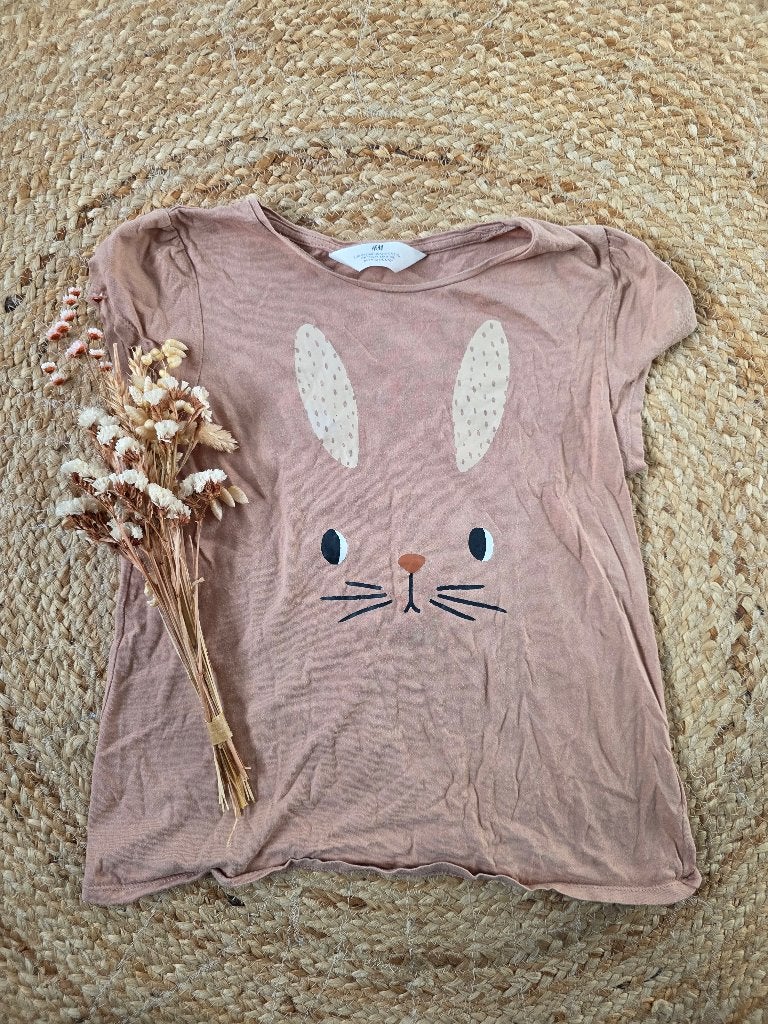Bruin shirtje met konijnen kop maat 134, Kinderen en Baby's, Gebruikt, Meisje, H&M, Ophalen of Verzenden