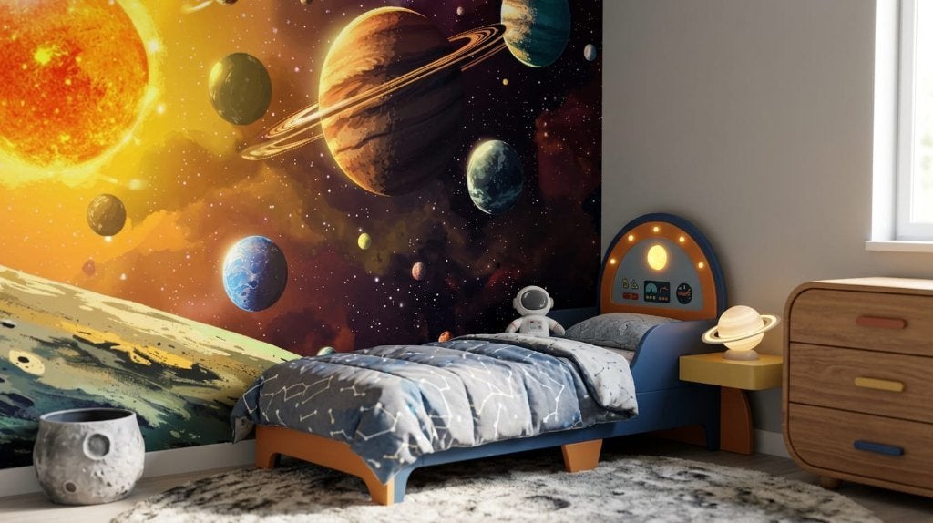 Ruimte behang – planeten met warme zonnegloed op maat, Overige patronen, Overige merken, Modern, Ophalen of Verzenden