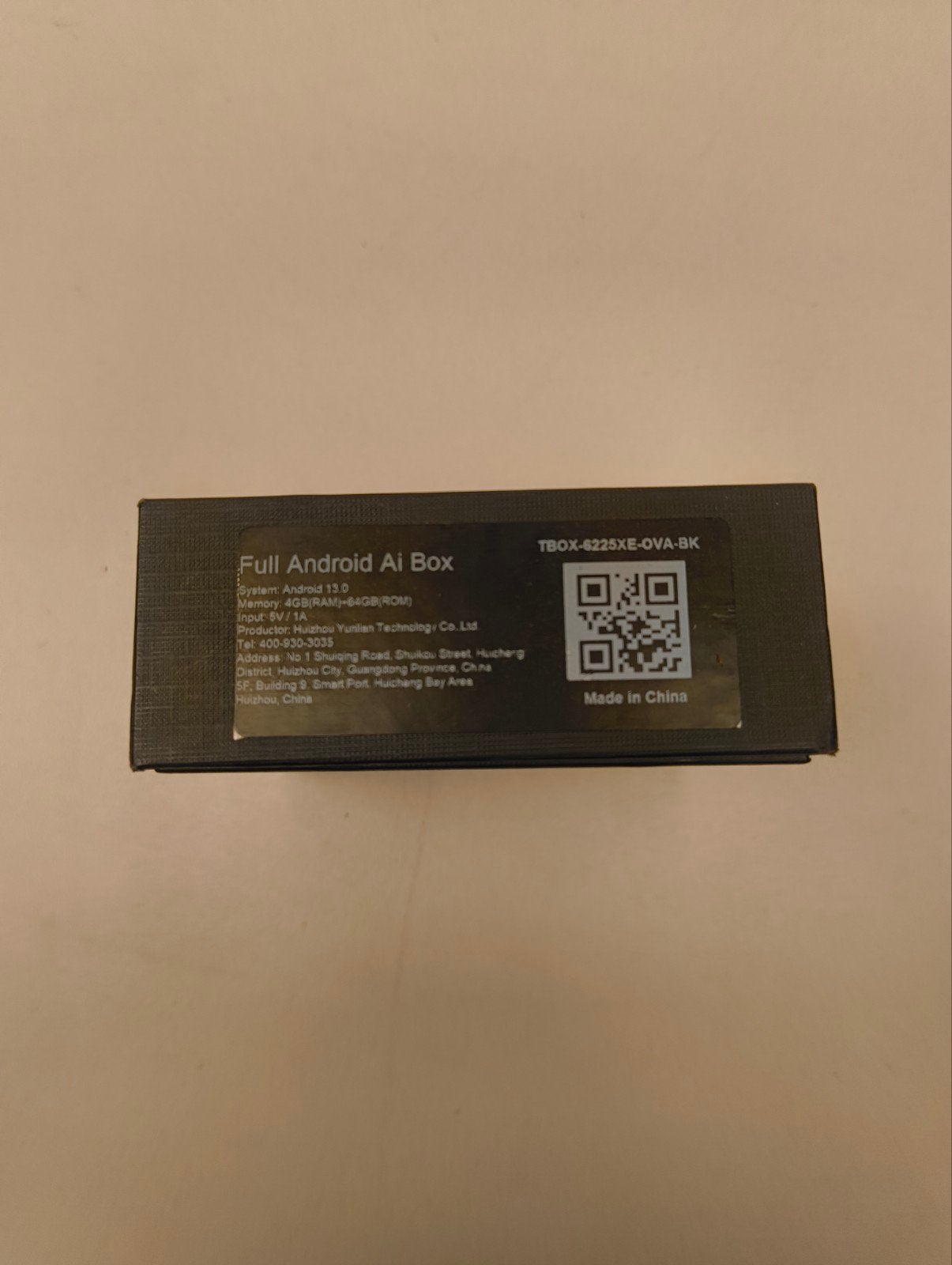 Carlinkit TBOX-6225XE-OVA-BK Full Android AI Box, Shenzhen Yunlian Technology Co. Ltd, Room 201, Building 1, No. 10, Xinxing Road, Shukou Street, Hucheng District, Huizhou City, Guangdong Province, China
