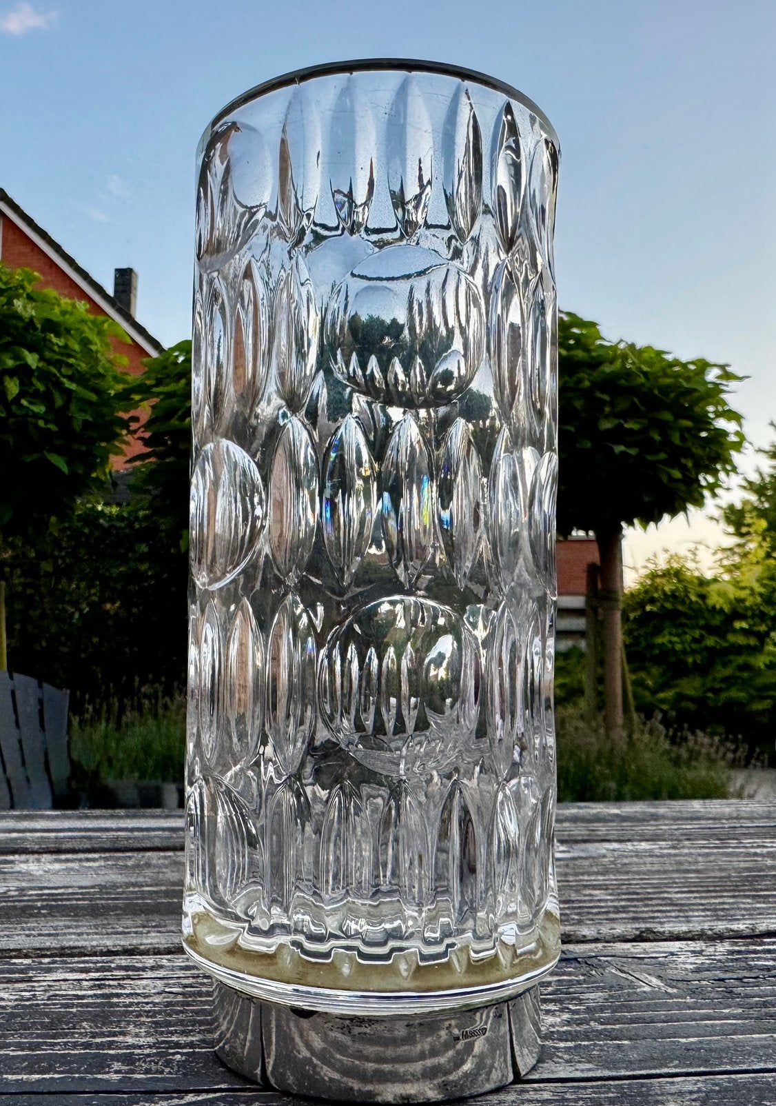 Mid-Century designvaas van Lutz & Weiß 835 zilveren voet, Transparant, 16 cm, Ophalen of Verzenden, Glas