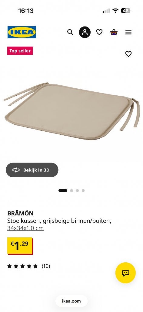 Brämön stoel zit kussen 43 stuks IKEA, Beige, IKEA, Vierkant, Geschikt voor buiten
