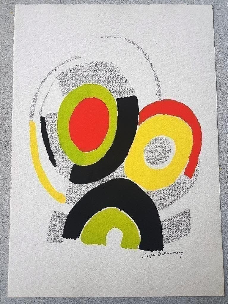 Sonia Delaunay -Gesigneerde litho 1973-Compositie, Ophalen of Verzenden