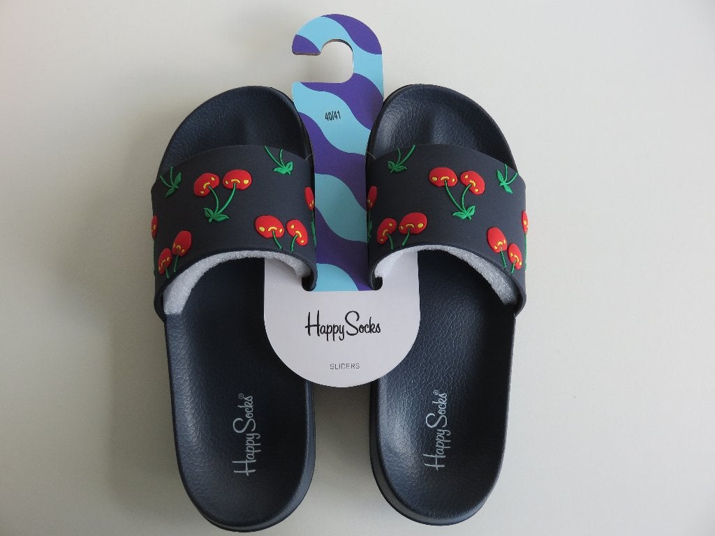 Happy socks slippers, pool sliders cherry kersen mt 40 41, Slippers, Blauw, Nieuw, Ophalen of Verzenden