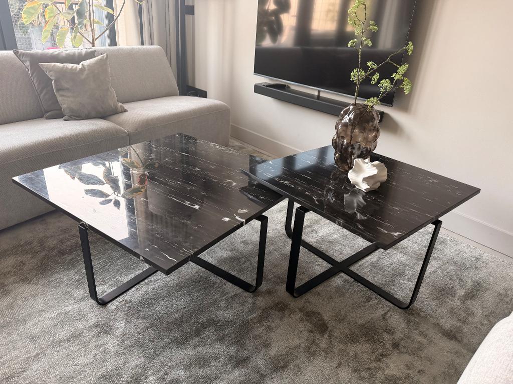 Set van luxe salontafels MARMER zwart, Huis en Inrichting, Tafels | Salontafels, Ophalen, 50 tot 100 cm, Vierkant, 50 tot 100 cm