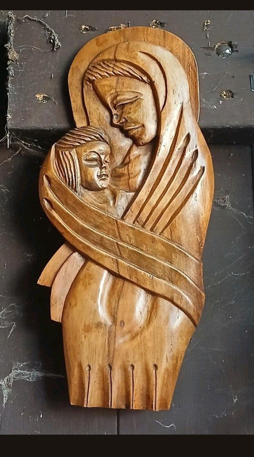 Houten Beeld Maria met Kind - Filipijnse Cottage Product, Antiek en Kunst, Ophalen of Verzenden, Handgemaakt, 20 - 50 cm, Beeld