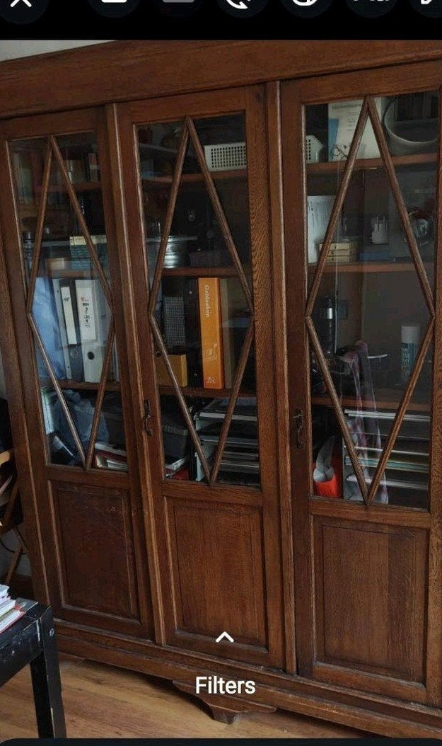 Vintage houten Tudor bibliotheek vitrinekast in hele goede s, Ophalen of Verzenden