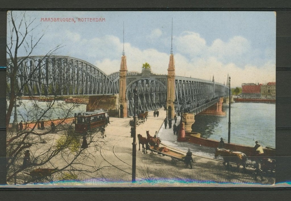 Rotterdam 1958 Maaskantbruggen Ansichtkaart f-279 jdu  , Ophalen of Verzenden, 1940 tot 1960, Gelopen, Zuid-Holland