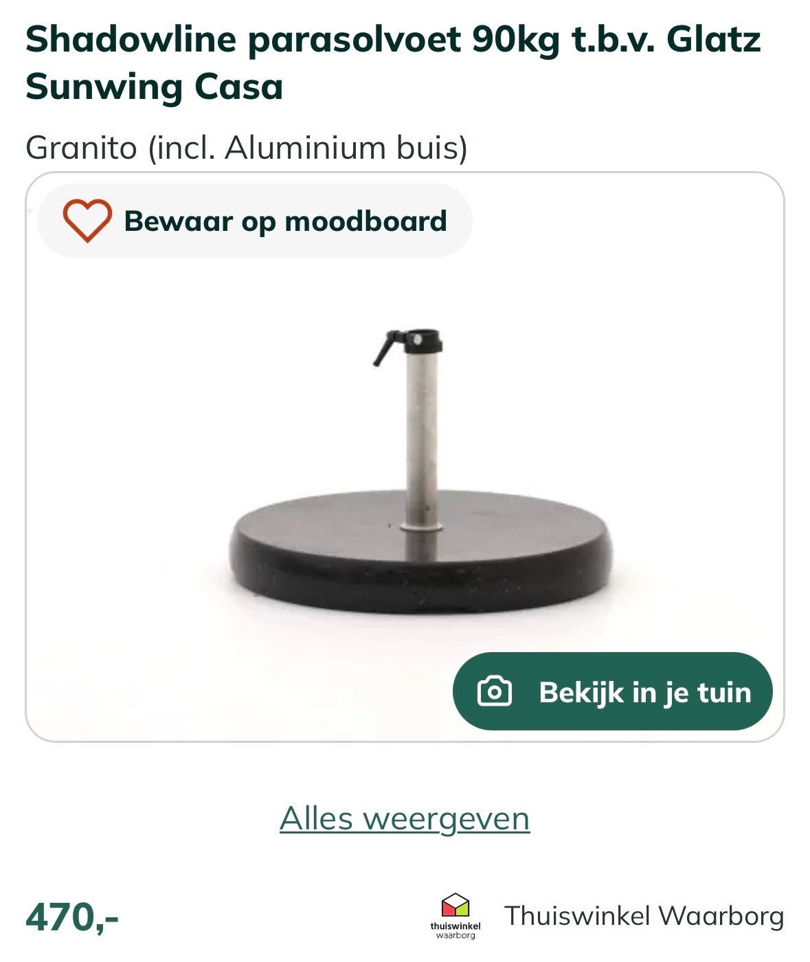Shadowline parasolvoet 90kg voor Glatz parasols, Ophalen, Zo goed als nieuw, Minder dan 1 meter, Parasolvoet