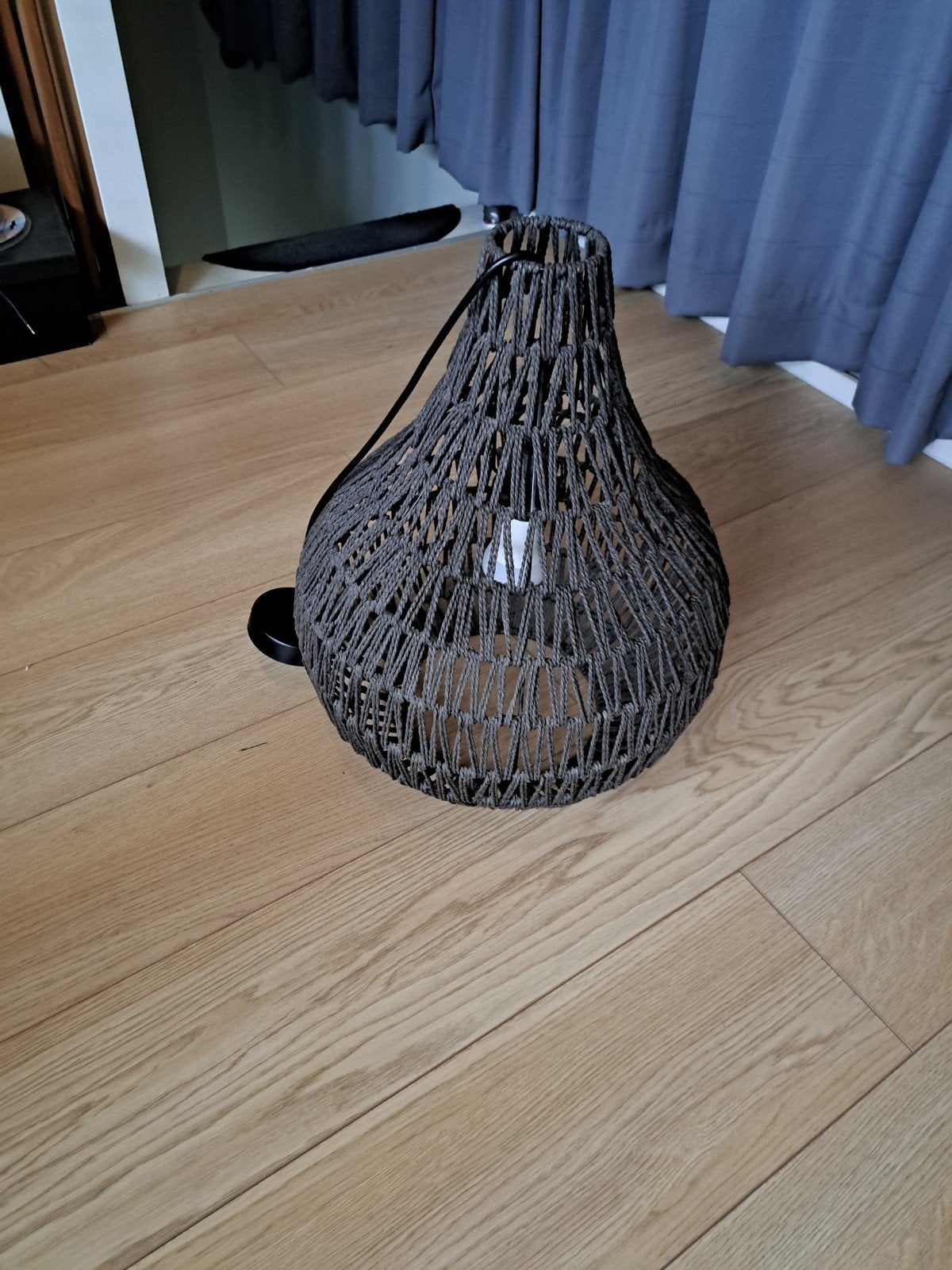 Hanglamp rotan/riet look - grijs-bruin, Natuurlijk materiaal, Bohemian, Zo goed als nieuw, E27 (groot)