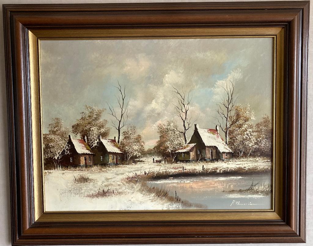 Vintage olieverf Schilderij winter door Rick Theunissen, Antiek en Kunst, Kunst | Schilderijen | Klassiek, Ophalen