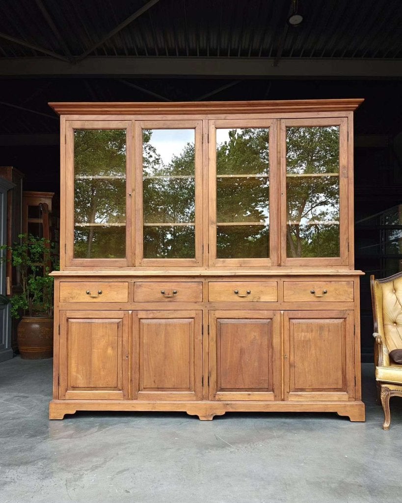 Grote robuuste teakhouten winkelkast | Buffetkast teak #6208, Vintage / antiek, Gebruikt, Met deur(en), 200 cm of meer