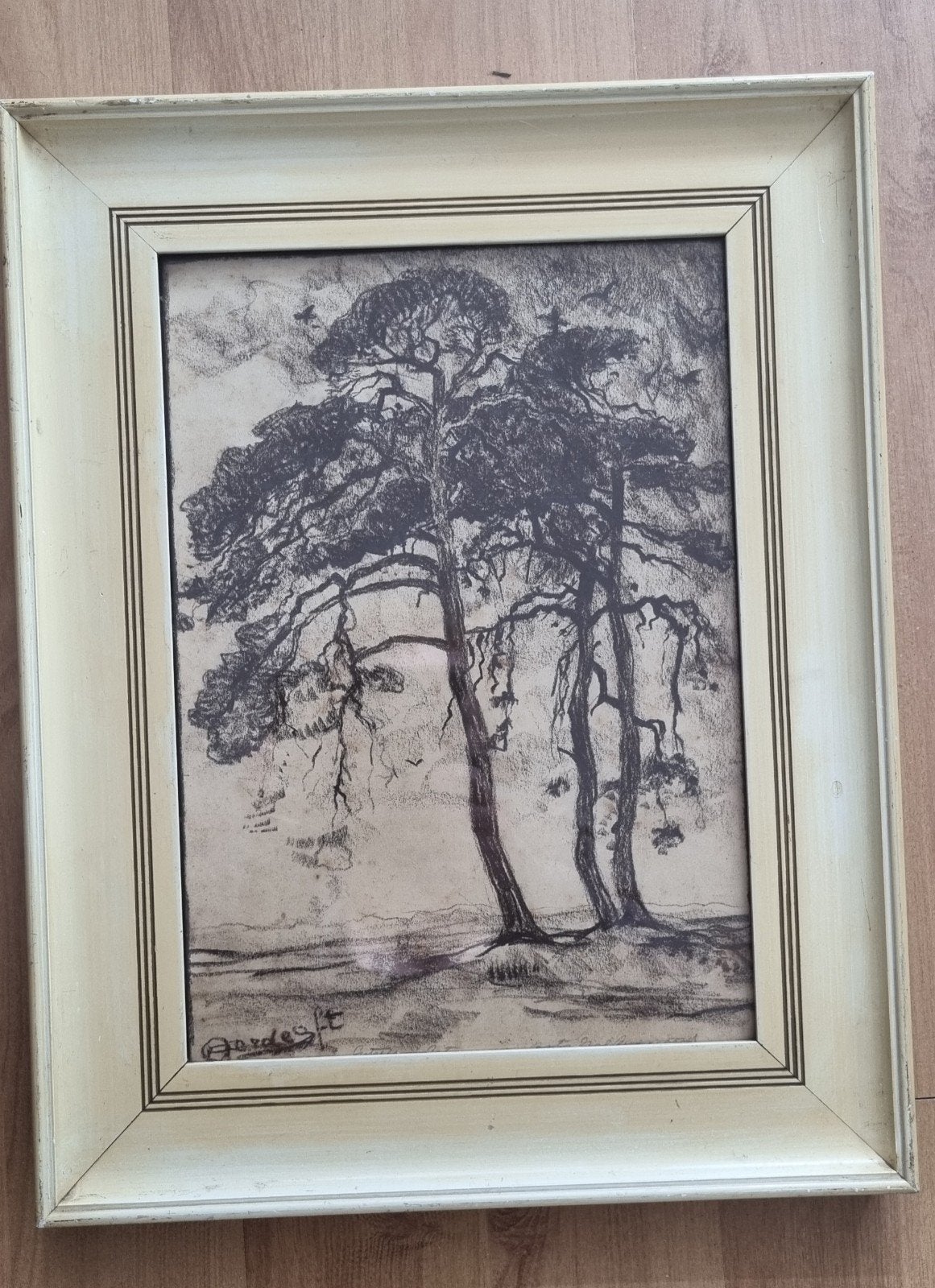 E. Gerdes - De Drie Dennen - Potloodtekening, Antiek en Kunst, Ophalen, Tekening, Potloodtekening, Gesigneerd