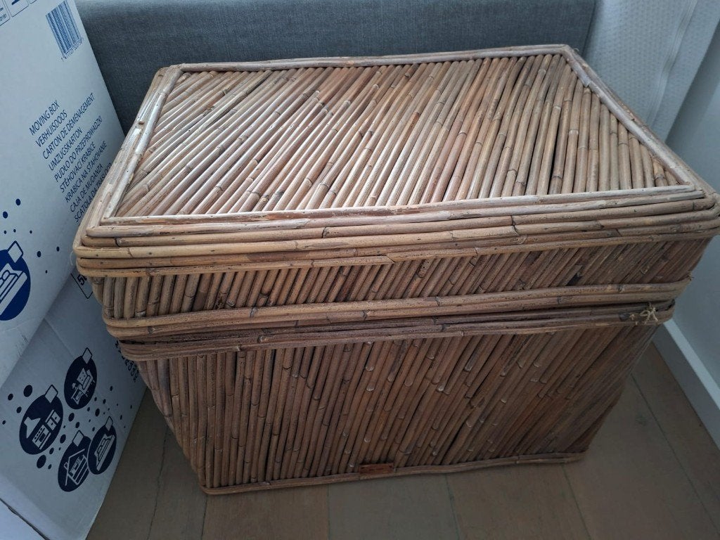 Rieten opbergmand Riviera Maison, Ophalen, Met deksel, Mand, Zo goed als nieuw