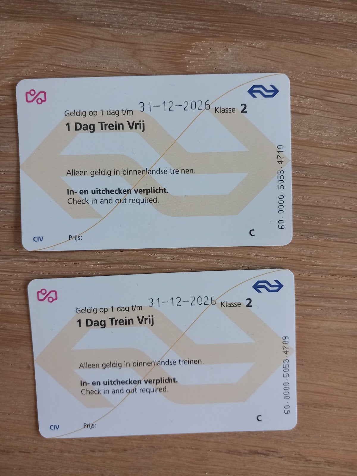 2 NS dagkaarten geldig tot 31-12, Twee personen, Trein, Algemeen kaartje