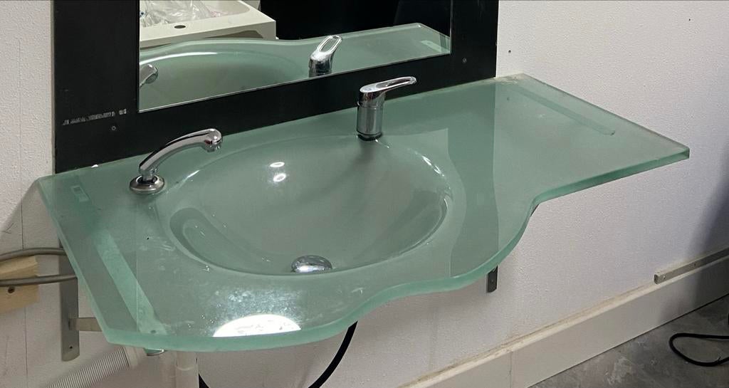 Glazen wastafel met kraan, Ophalen, Gebruikt, Glas, Wastafel