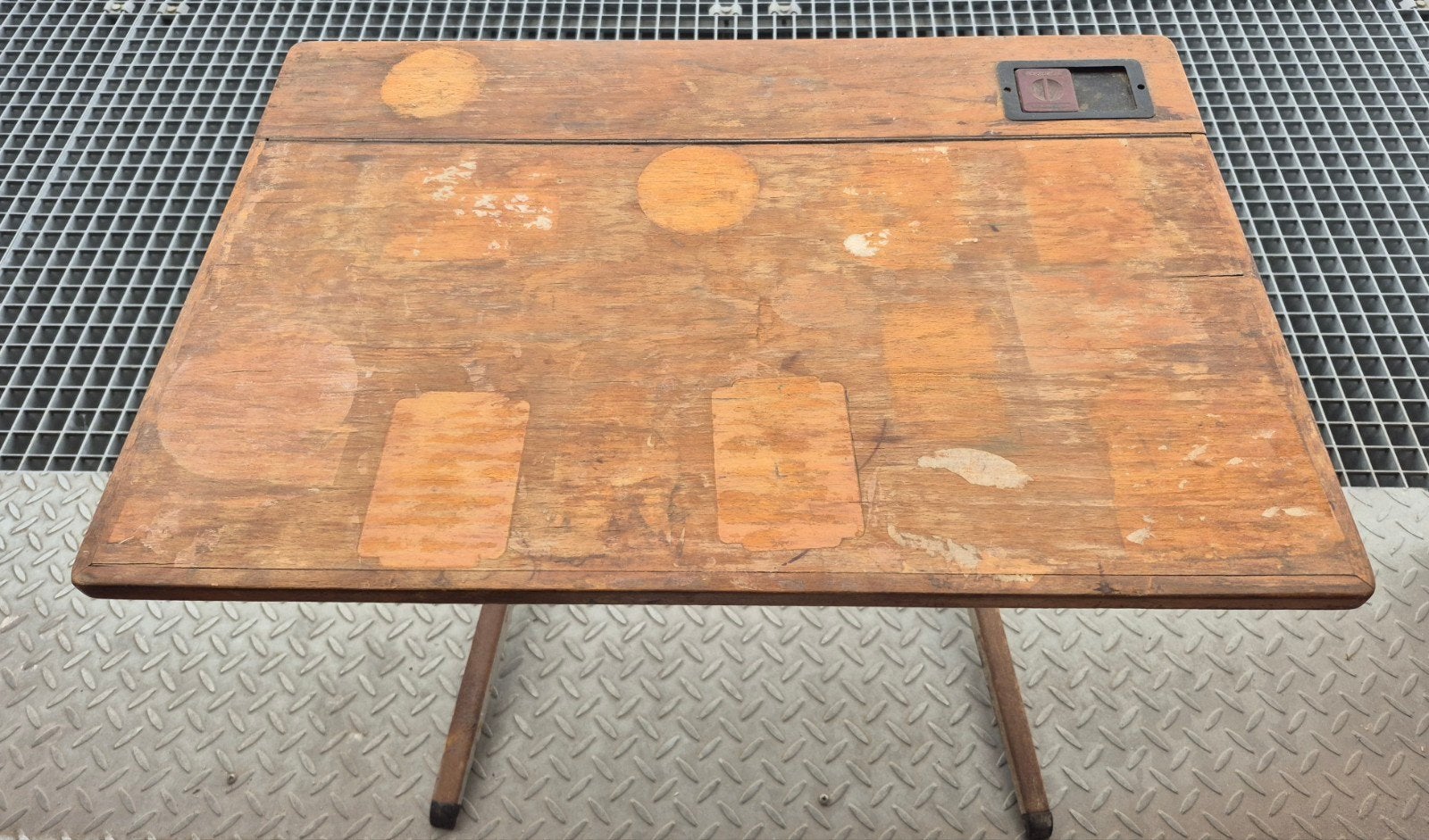 Vintage houten schoolbankje met opbergruimte, Ophalen