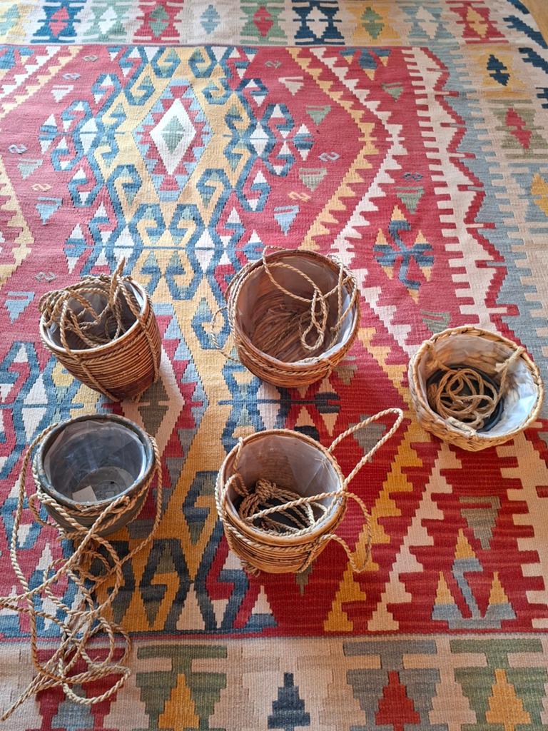 Set van 3 rieten hangpotten voor planten, Overige materialen, Gebruikt, Minder dan 30 cm, Minder dan 60 cm