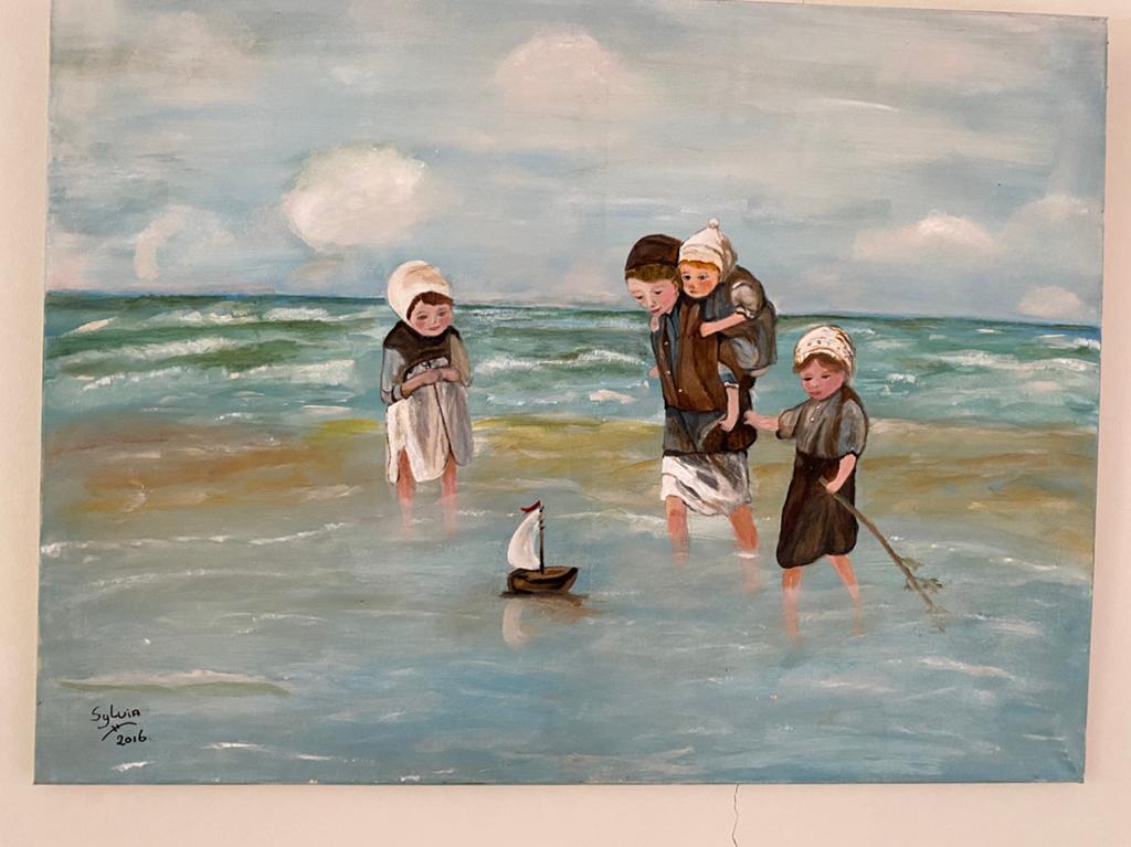 Schilderij 'Kinderen aan Zee' - Sylvia 2016, Ophalen of Verzenden
