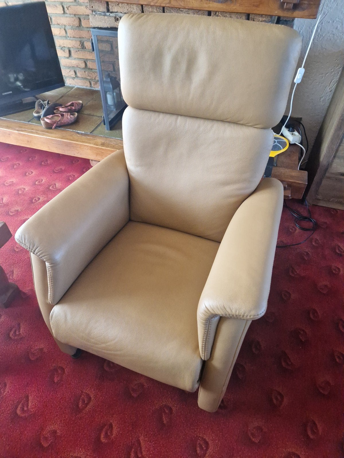 Prominent Sta-op Stoel - Beige Leer - Gebruikt, Ophalen, Gebruikt, 50 tot 75 cm, Leer