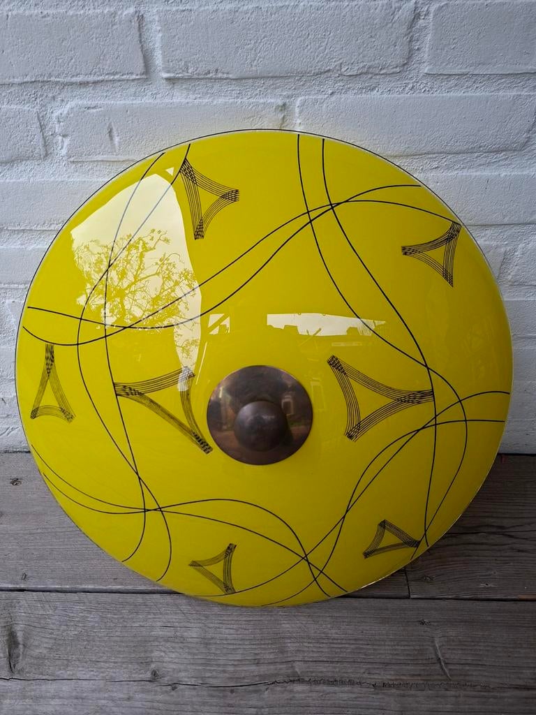 Vintage retro plafonniere plafondlamp wandlamp glas jaren 60, Huis en Inrichting, Lampen | Plafondlampen, Ophalen, Zo goed als nieuw