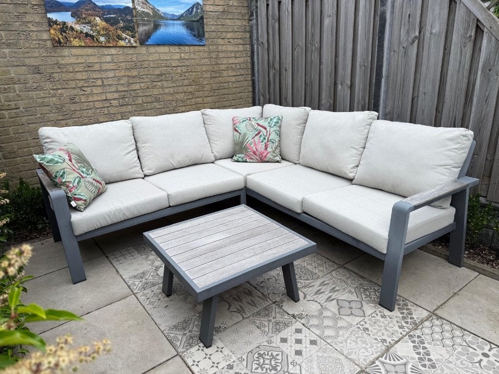 Aluminium hoek loungebank, Tuin en Terras, Tuinsets en Loungesets, Ophalen, 5 zitplaatsen, Aluminium, Zo goed als nieuw