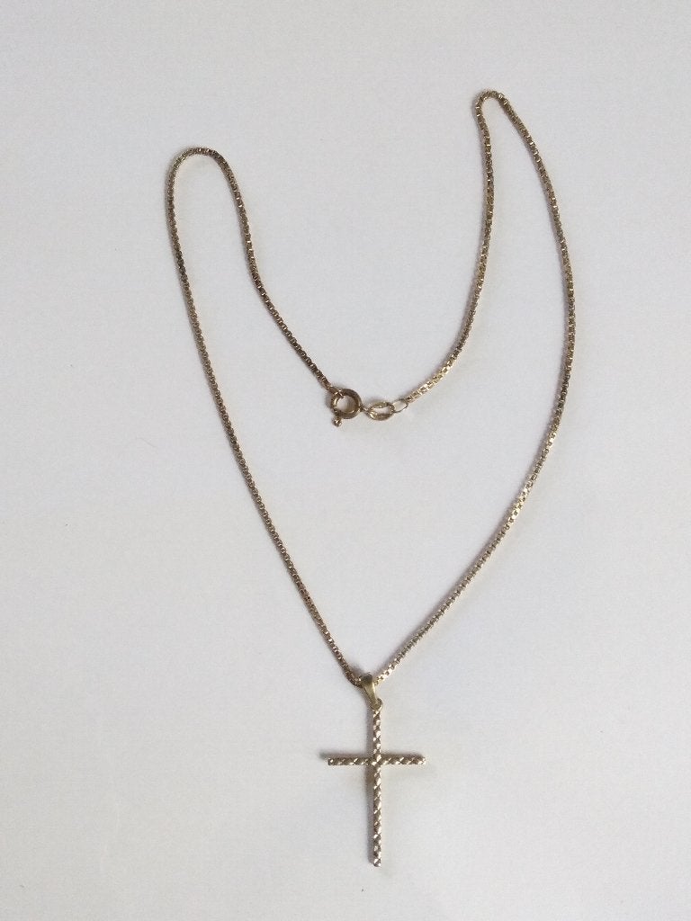 zilveren KETTING 38 cm, met zilver KRUISJE 3,5x 2 cm, Met hanger, Gebruikt, Ophalen of Verzenden, Zilver