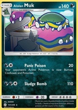 Alolan Muk 131/236 - Cosmic Eclipse - Reverse - LP, Ophalen of Verzenden, Gebruikt, Losse kaart