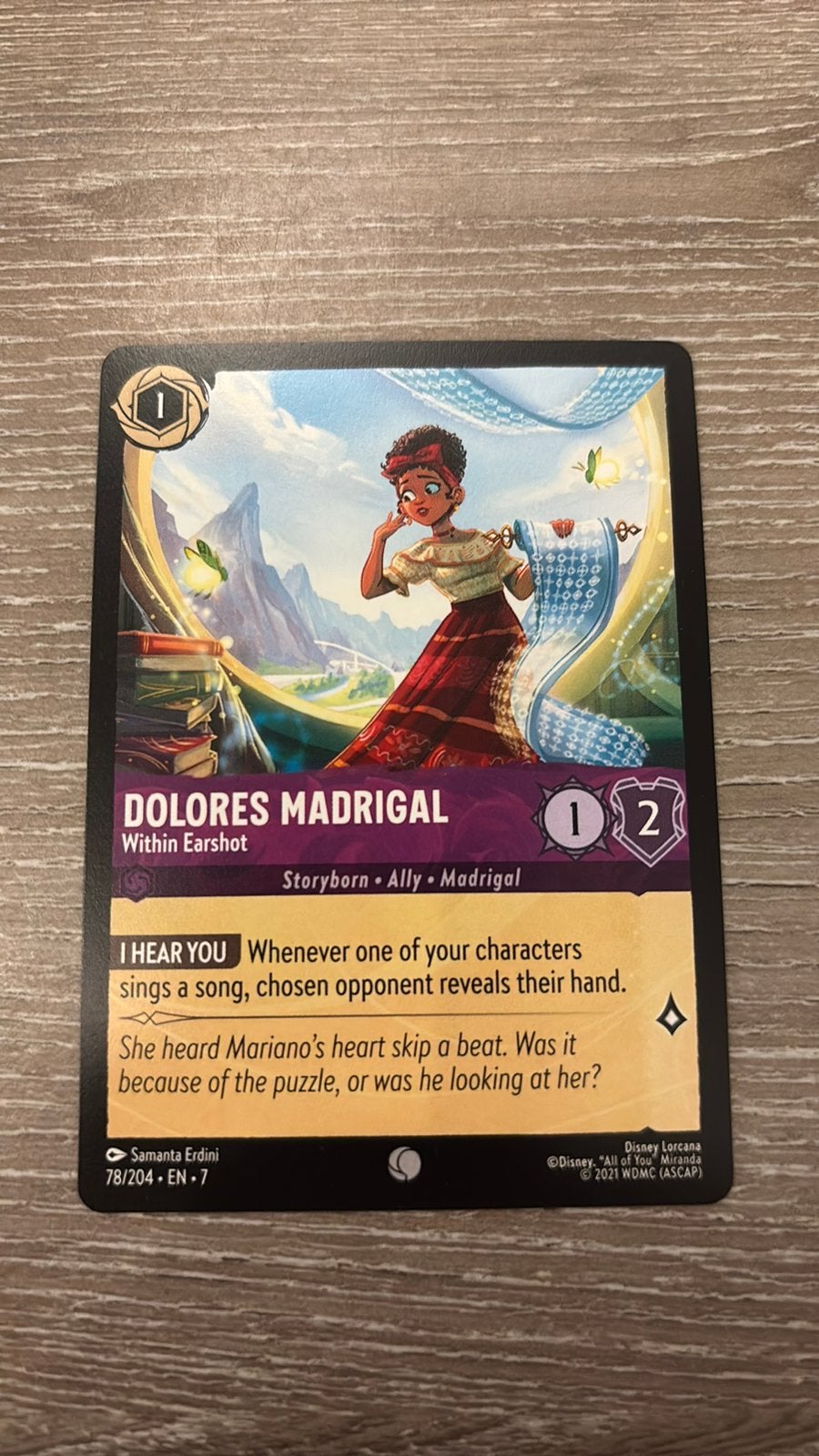 Disney Lorcana Dolores Madrigal earshot 78-204 7ARI nonfoil, Ophalen of Verzenden, Zo goed als nieuw