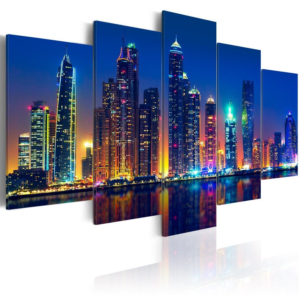 682 Stad by Night 5 Luik XXL Canvas Schilderij 200x100 Nieuw, Huis en Inrichting, Woonaccessoires | Schilderijen, Tekeningen en Foto's