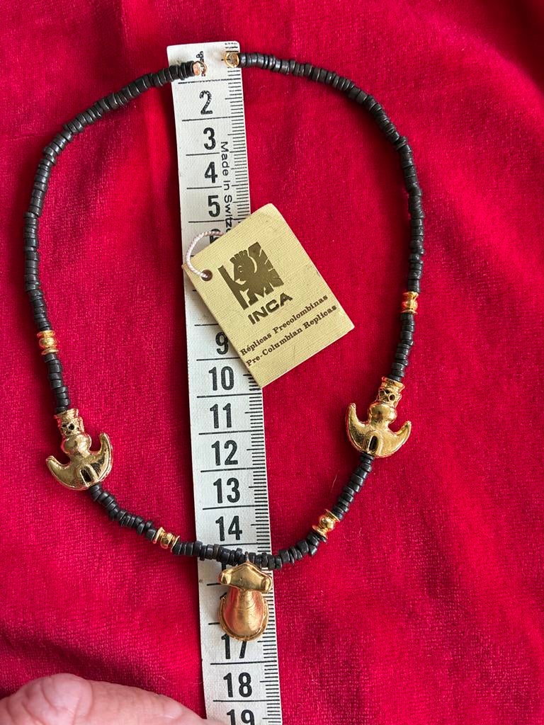 Inca Precolumbiaanse Replica Ketting - Goudkleurig, Zwart, Nieuw, Ophalen of Verzenden, Overige materialen