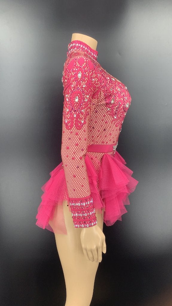 Donker roze dames glitter bodysuit jumpsuit festival romper, Kleding | Dames, Verzenden, Maat 42/44 (L), Nieuw, Overige thema's