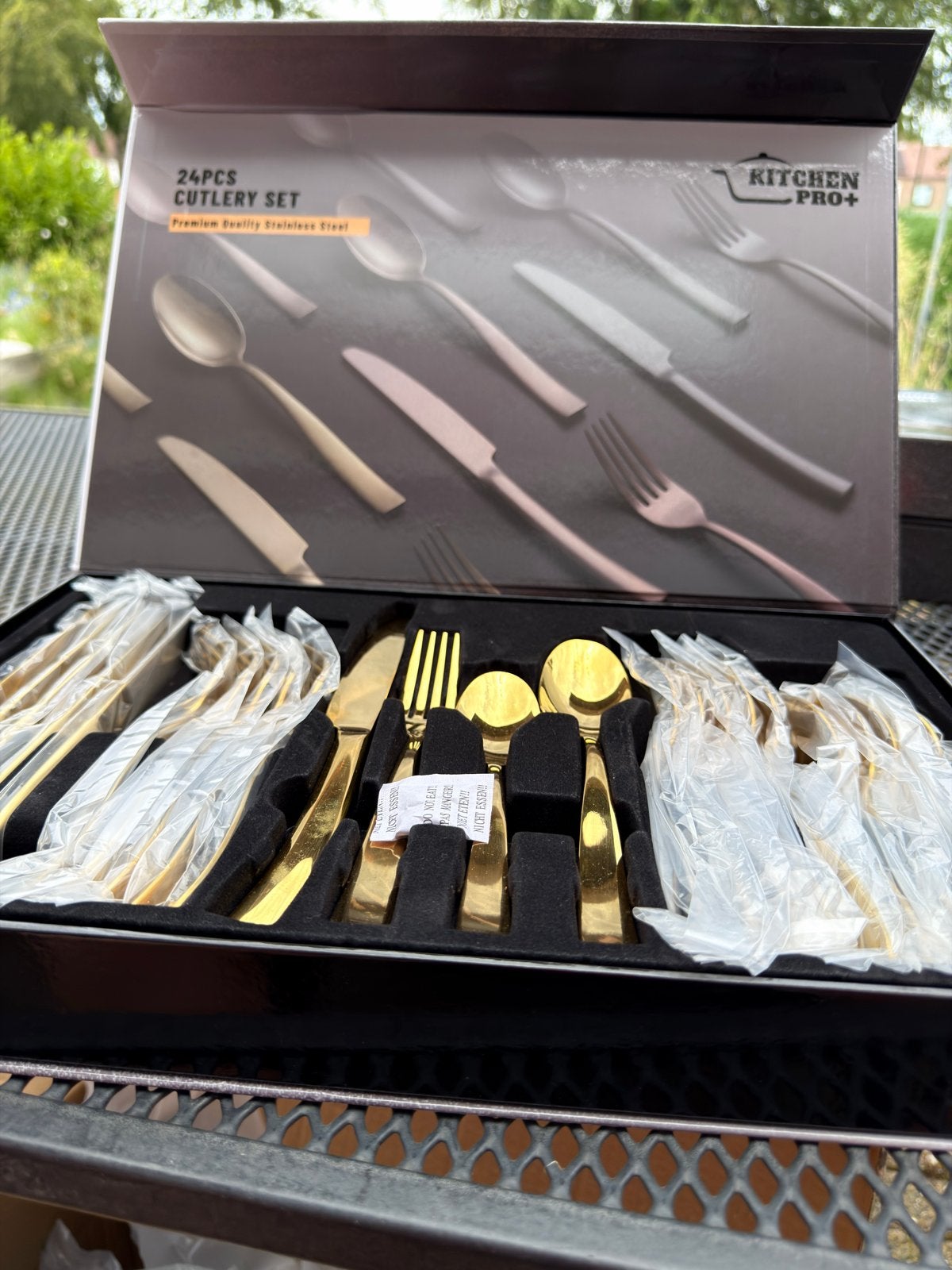 24-delige Bestekset Goudkleurig RVS - Kitchen Pro+, Bestekset, Nieuw, Ophalen of Verzenden, Rvs of Chroom