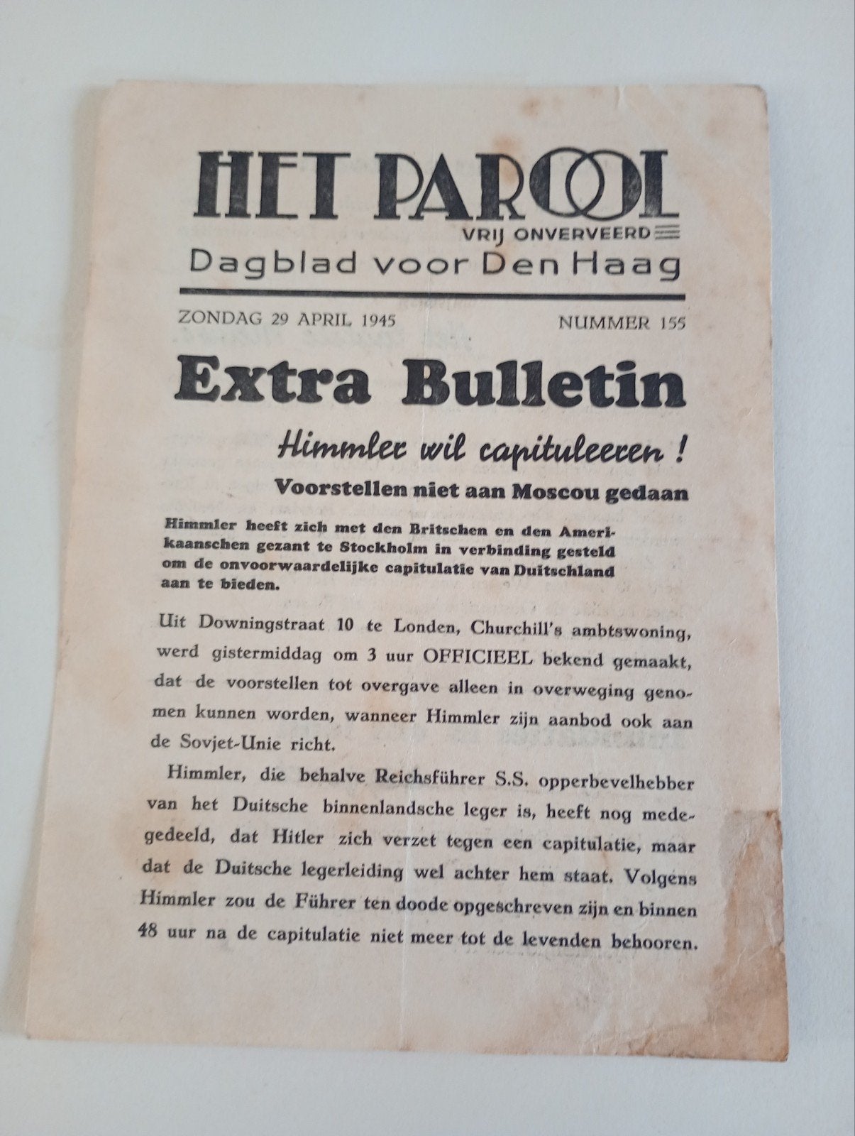 April 1945 Himmler wil capituleren Het Parool, ., Ophalen of Verzenden, ., Nederland