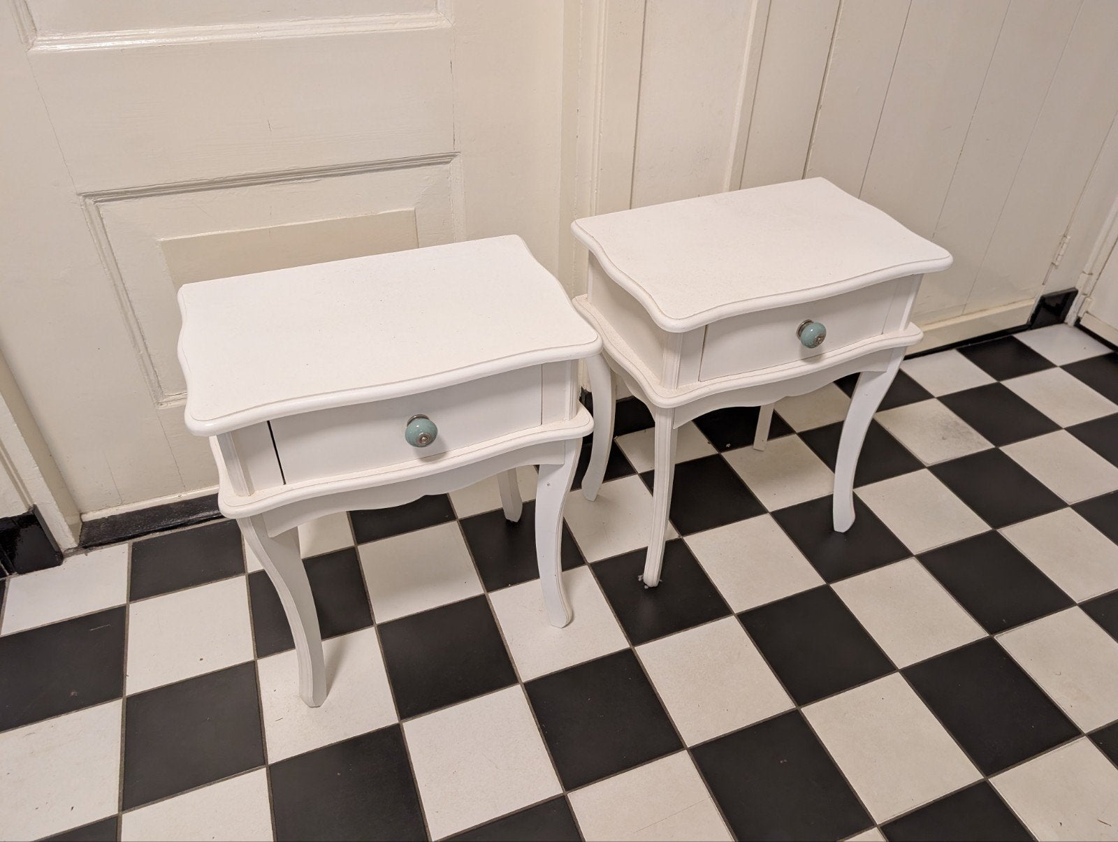 Set van 2 witte nachtkastjes met lade, Ophalen, Gebruikt, Minder dan 45 cm, 55 tot 70 cm