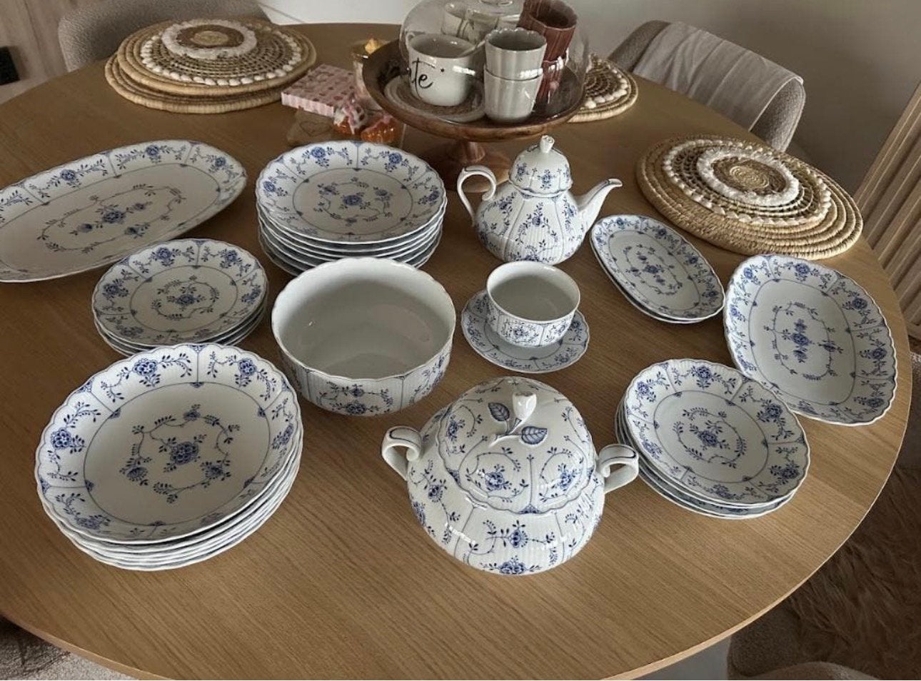 Prachtig compleet servies – Tirschenreuth Germany wit/blauw, Ophalen
